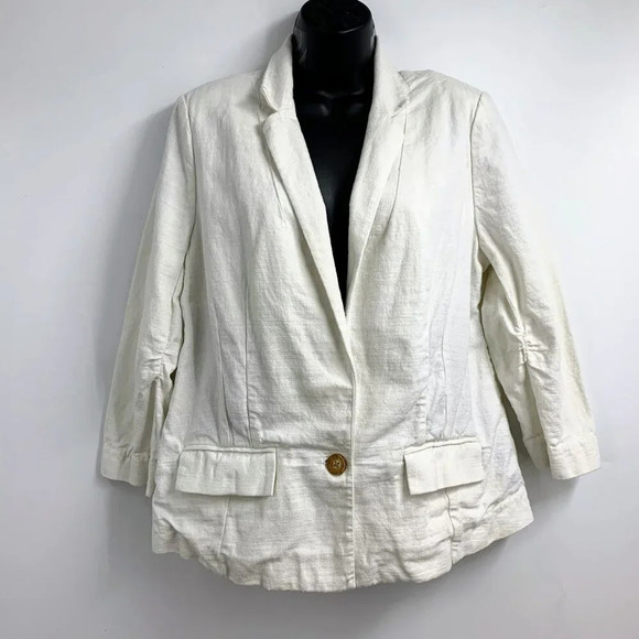 Anthropologie Elevenses Women's Cropped 1 Button Cotton Blazer SIze 12 - Picture 1 of 13